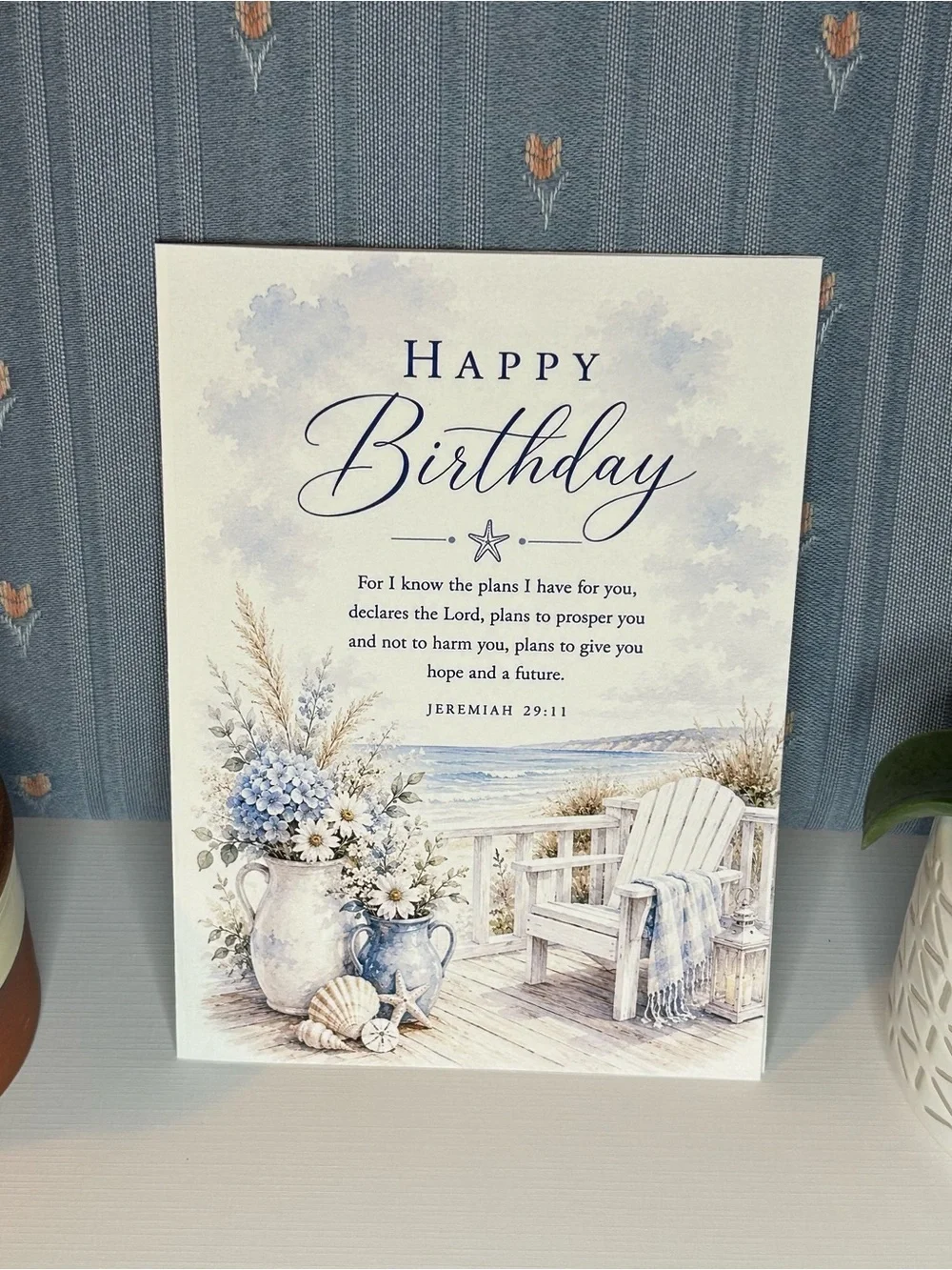 Blue Coastal 'Happy Birthday' Canvas with Scripture - Unbranded
